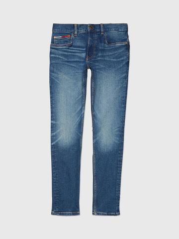 Férfi Tommy Hilfiger Slim Fit Medium Wash Farmer Nadrág Kék Sötétkék | HU 1170DFM